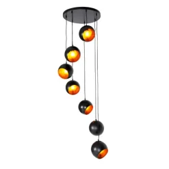 Hanglamp zwart met gouden binnenkant 7-lichts - Crooked Cluster