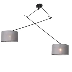Hanglamp zwart met kap 35 cm grijs verstelbaar 2-lichts - Blitz