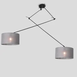 Hanglamp zwart met kap 35 cm grijs verstelbaar 2-lichts - Blitz
