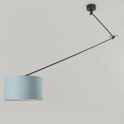 Hanglamp zwart met kap 35 cm lichtblauw verstelbaar - Blitz