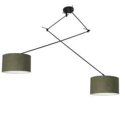 Hanglamp zwart met kap 35 cm groen verstelbaar 2-lichts - Blitz