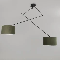 Hanglamp zwart met kap 35 cm groen verstelbaar 2-lichts - Blitz