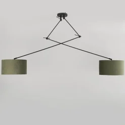 Hanglamp zwart met kap 35 cm groen verstelbaar 2-lichts - Blitz