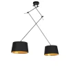Hanglamp zwart met katoenen kappen zwart met goud 35 cm 2-lichts - Blitz