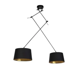 Hanglamp zwart met katoenen kappen zwart met goud 35 cm 2-lichts - Blitz