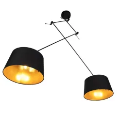 Hanglamp zwart met katoenen kappen zwart met goud 35 cm 2-lichts - Blitz