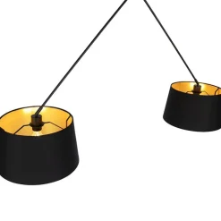 Hanglamp zwart met katoenen kappen zwart met goud 35 cm 2-lichts - Blitz