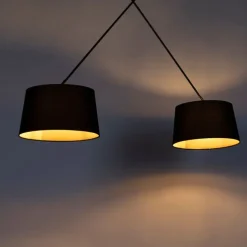 Hanglamp zwart met katoenen kappen zwart met goud 35 cm 2-lichts - Blitz