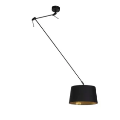 Hanglamp zwart met katoenen kap zwart met goud 35 cm - Blitz