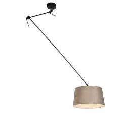 Hanglamp zwart met linnen kap taupe 35 cm - Blitz