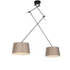 Hanglamp zwart met linnen kappen taupe 35 cm 2-lichts - Blitz