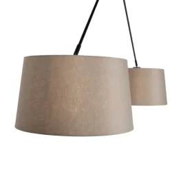 Hanglamp zwart met linnen kappen taupe 35 cm 2-lichts - Blitz