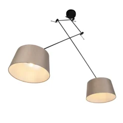 Hanglamp zwart met linnen kappen taupe 35 cm 2-lichts - Blitz