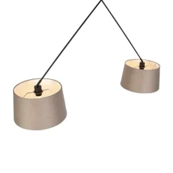Hanglamp zwart met linnen kappen taupe 35 cm 2-lichts - Blitz