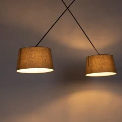 Hanglamp zwart met linnen kappen taupe 35 cm 2-lichts - Blitz