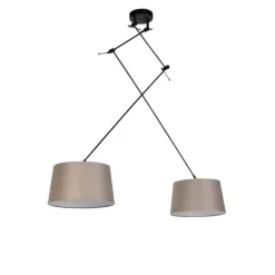 Hanglamp zwart met linnen kappen taupe 35 cm 2-lichts - Blitz