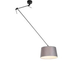 Hanglamp zwart met linnen kap donkergrijs 35 cm - Blitz