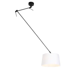 Hanglamp zwart met linnen kap wit 35 cm - Blitz