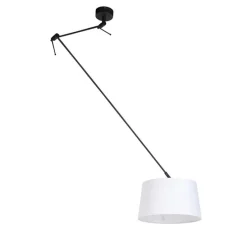 Hanglamp zwart met linnen kap wit 35 cm - Blitz