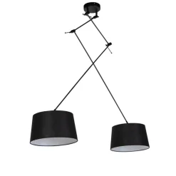 Hanglamp zwart met linnen kappen zwart 35 cm 2-lichts - Blitz