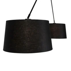 Hanglamp zwart met linnen kappen zwart 35 cm 2-lichts - Blitz
