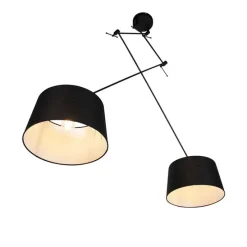 Hanglamp zwart met linnen kappen zwart 35 cm 2-lichts - Blitz