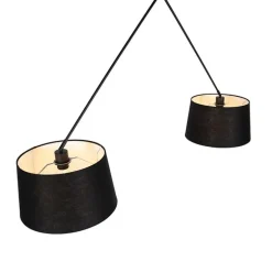 Hanglamp zwart met linnen kappen zwart 35 cm 2-lichts - Blitz