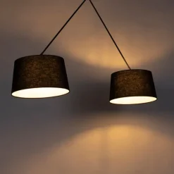 Hanglamp zwart met linnen kappen zwart 35 cm 2-lichts - Blitz