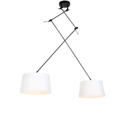 Hanglamp zwart met linnen kappen wit 35 cm 2-lichts - Blitz
