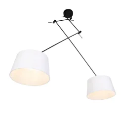 Hanglamp zwart met linnen kappen wit 35 cm 2-lichts - Blitz