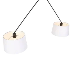 Hanglamp zwart met linnen kappen wit 35 cm 2-lichts - Blitz