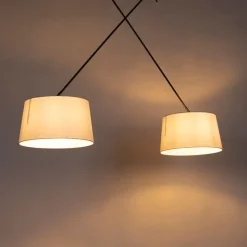 Hanglamp zwart met linnen kappen wit 35 cm 2-lichts - Blitz