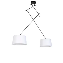Hanglamp zwart met linnen kappen wit 35 cm 2-lichts - Blitz