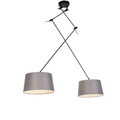 Hanglamp zwart met linnen kappen donkergrijs 35 cm 2-lichts - Blitz