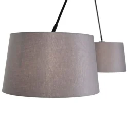 Hanglamp zwart met linnen kappen donkergrijs 35 cm 2-lichts - Blitz