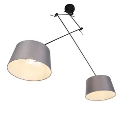 Hanglamp zwart met linnen kappen donkergrijs 35 cm 2-lichts - Blitz