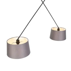Hanglamp zwart met linnen kappen donkergrijs 35 cm 2-lichts - Blitz