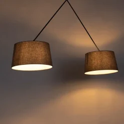 Hanglamp zwart met linnen kappen donkergrijs 35 cm 2-lichts - Blitz