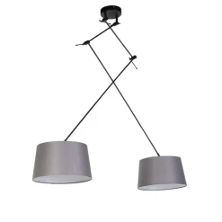 Hanglamp zwart met linnen kappen donkergrijs 35 cm 2-lichts - Blitz