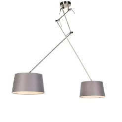 Hanglamp zwart met linnen kappen donkergrijs 35 cm 2-lichts - Blitz