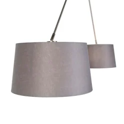 Hanglamp zwart met linnen kappen donkergrijs 35 cm 2-lichts - Blitz