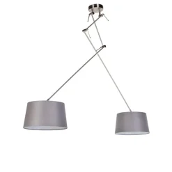 Hanglamp zwart met linnen kappen donkergrijs 35 cm 2-lichts - Blitz
