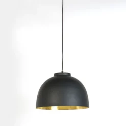 Hanglamp zwart met messing binnenkant 40 cm - Hoodi