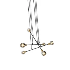 Hanglamp zwart met messing en smoke glas 6-lichts - Vidro