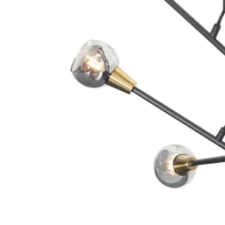 Hanglamp zwart met messing en smoke glas 6-lichts - Vidro