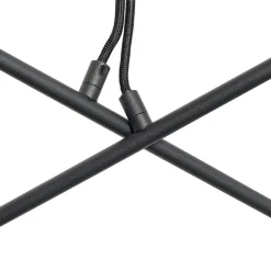 Hanglamp zwart met messing en smoke glas 6-lichts - Vidro