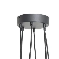 Hanglamp zwart met messing en smoke glas 6-lichts - Vidro