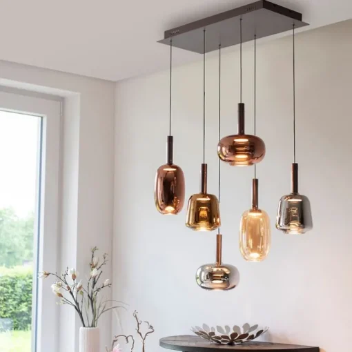 Hanglamp zwart met multicolor glas incl. LED 6-lichts easylift - Irides