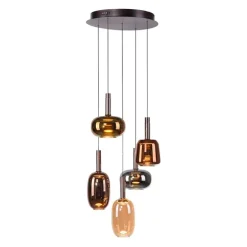 Hanglamp zwart met multicolor glas rond incl. LED 5-lichts easylift - Irides