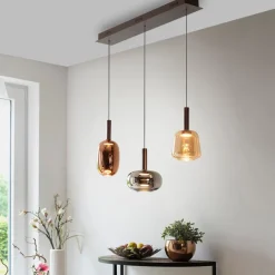 Hanglamp zwart met multicolor glas incl. LED 3-lichts easylift - Irides